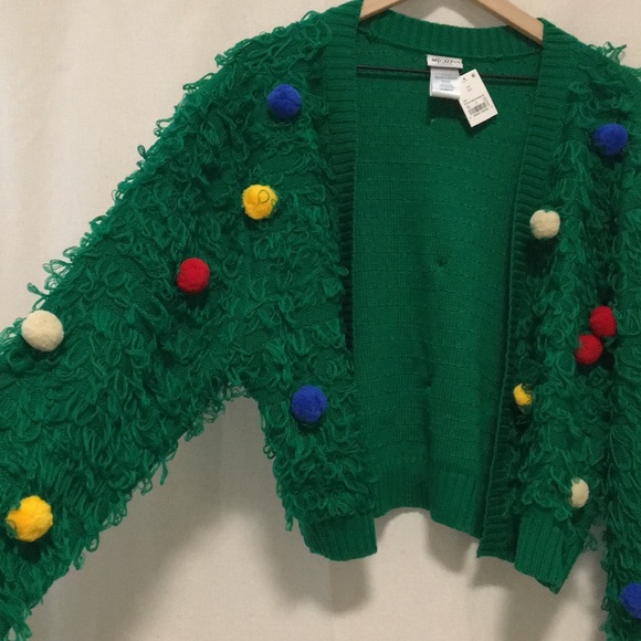 Ugly Christmas Pom Pom Sweater Cardigan 